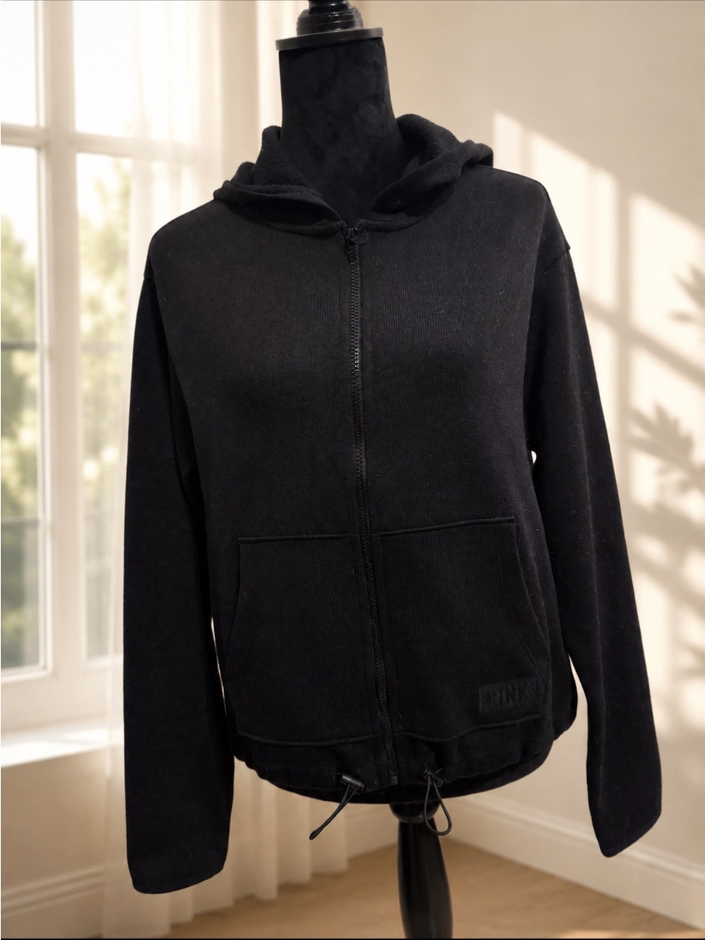 Black Zip-Up Hooded Jacket - Women